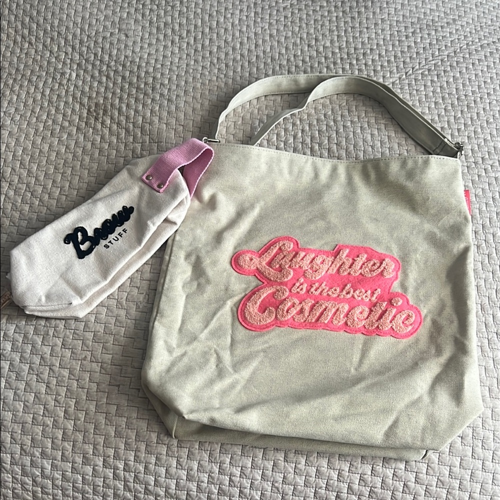 Benefit brand cosmetic case and tote.